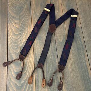 Vintage Pelican Golfing Golfer Golf Bag Suspenders Blue Gold Brown Leather (Z8)